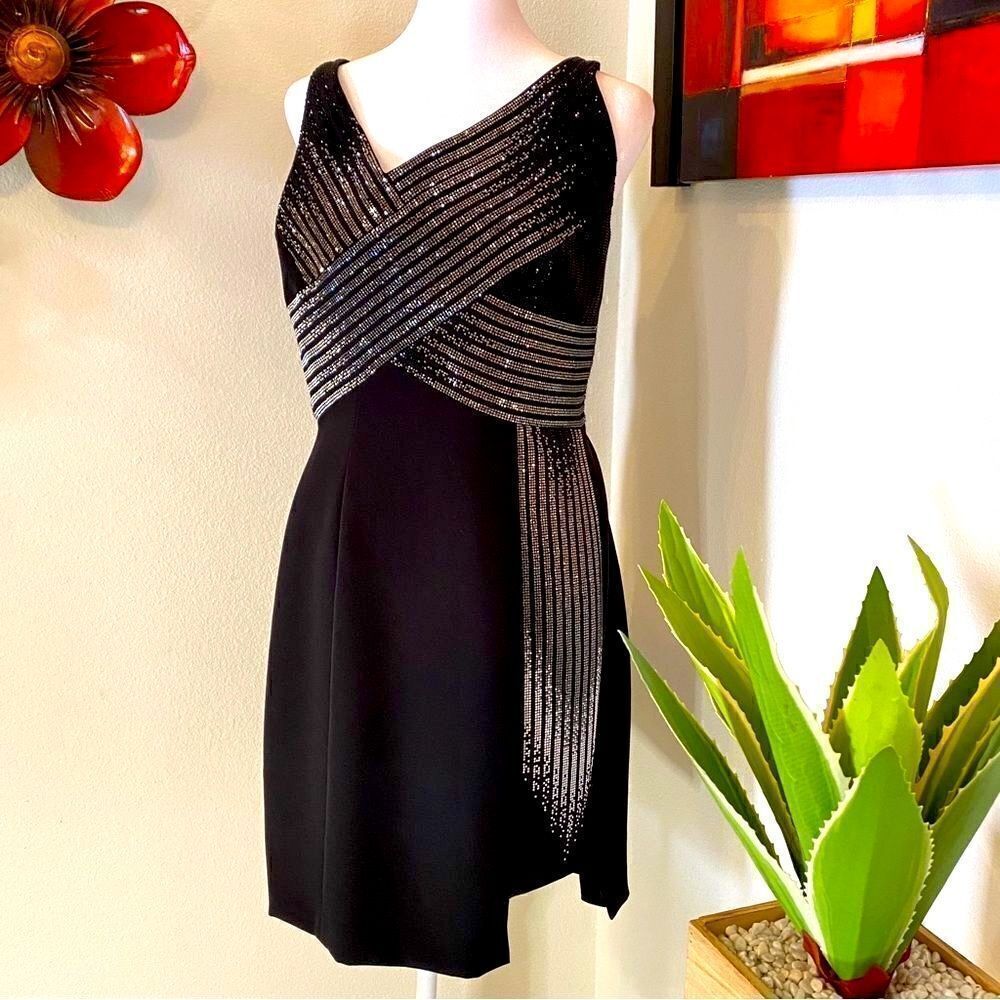NEW VERSACE V-NECK EMBELLISHED BODICE MINI SHEATH DRESS 42=US M/S…
